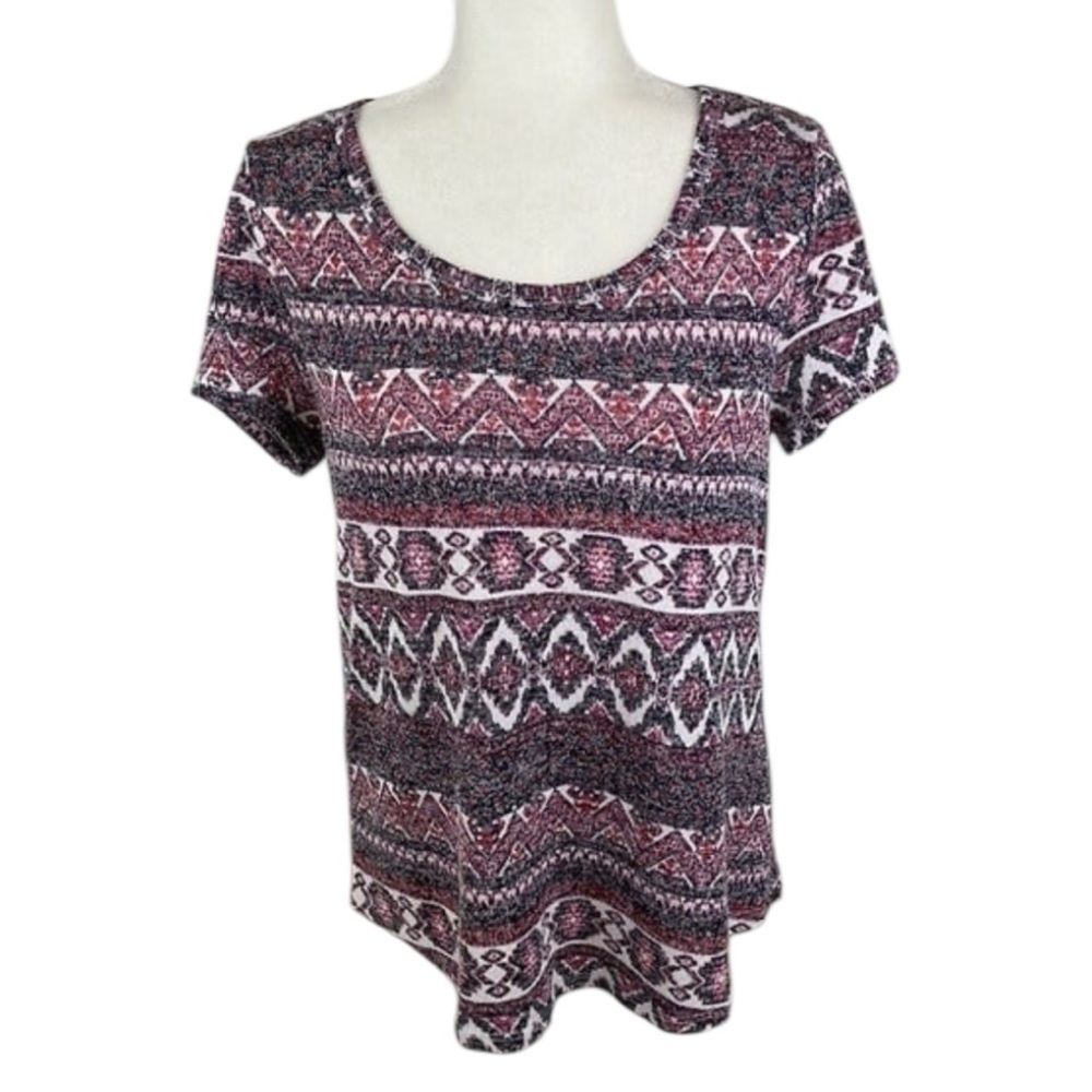 Absolutely Famous Aztec Print Short Sleeve Top Size M